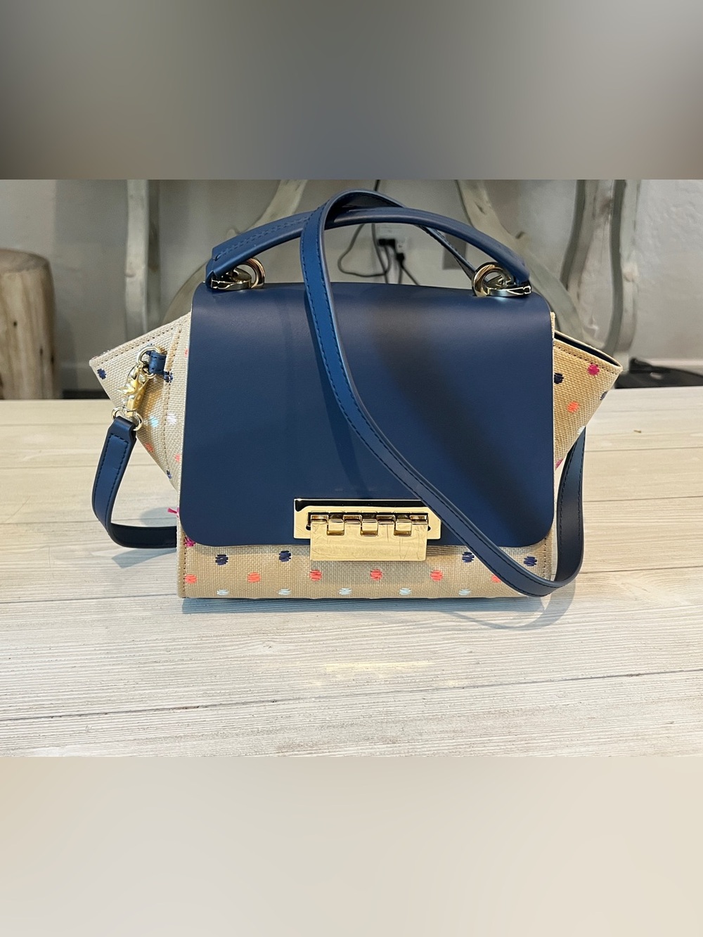 Zac Posen Eartha Top Handle Straw & Leather Crossbody Bag - EUC / Like New